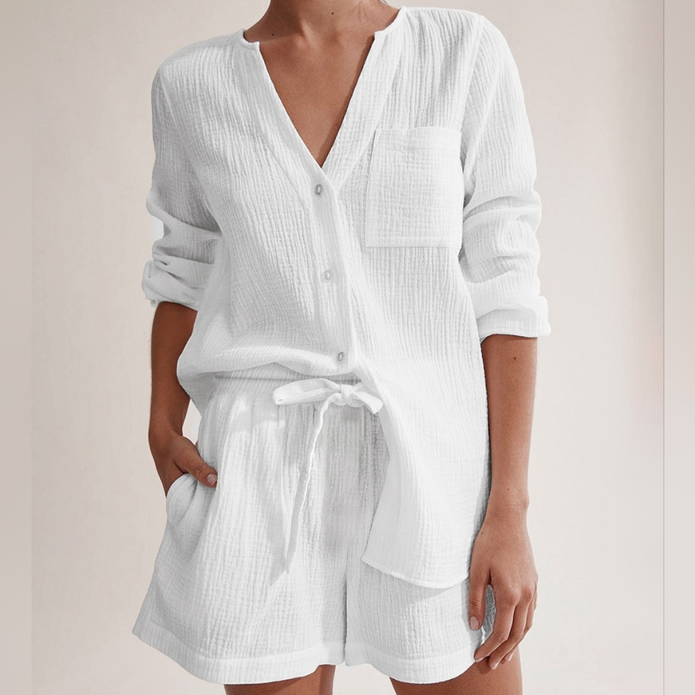 Ivory Versatile Notched Top and Shorts Set